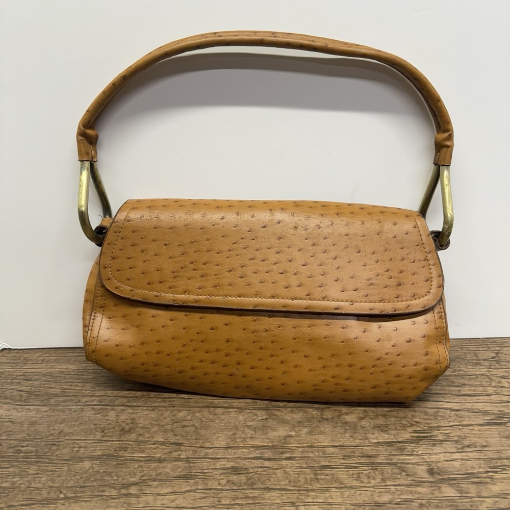 Faux OSTRICH LEATHER Handbag Cognac by‎ Bueno